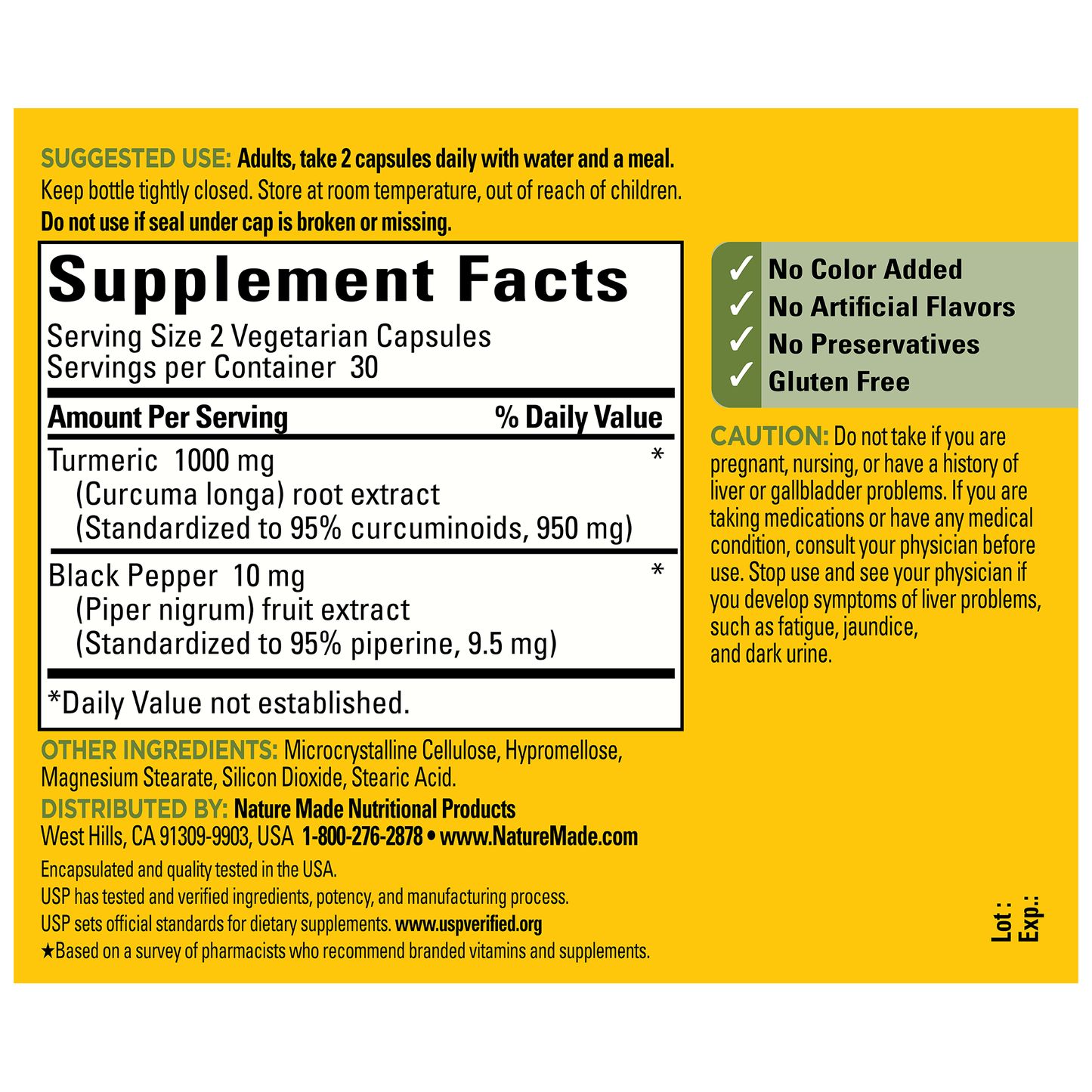 VYNATURA™ Turmeric Extra Strength 1000 mg (950 mg Curcuminoids) Per Serving Capsules