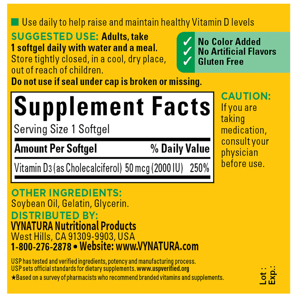 VYNATURA™ Vitamin D3 2000 IU (50 mcg) Softgels