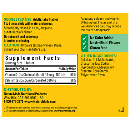 VYNATURA™ Calcium 500 mg with Vitamin D3 Tablets