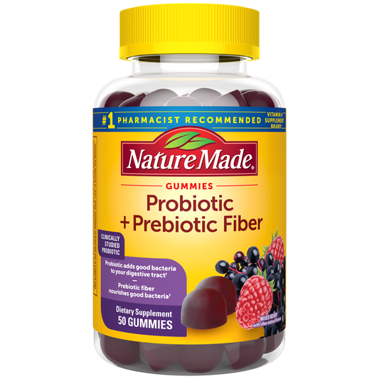 Nature Made Probiotic Plus Prebiotic Fiber Gummies – 50 count.  
