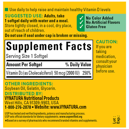 Vitamin D3 2000 IU (50 mcg) Softgels